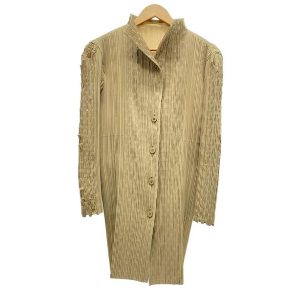 ISSEY MIYAKE FETE◆スケールプリーツコート/2/ポリエステル/BEG/オールド/アー...