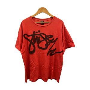 STUSSY◆00s/スプレーロゴ/Tシャツ/XL/コットン/RED/プリント