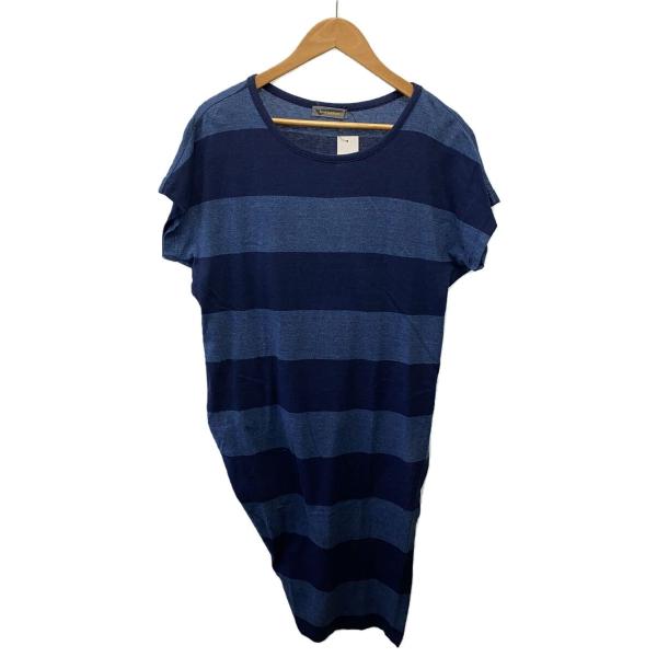 ISSEY MIYAKE◆80s/筆タグ/変形ワンピース/M/コットン/BLU/ボーダー/XL073...