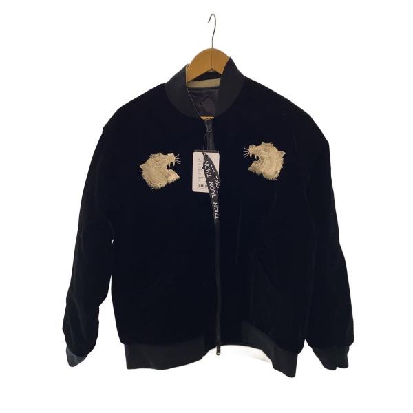 TAION◆スカジャン/M/ポリエステル/BLK/TAION-JK04JS//