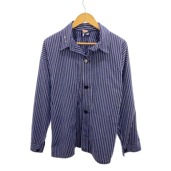 EURO VINTAGE◆コート/50/コットン/NVY/ストライプ///