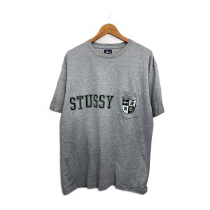 STUSSY◆90s/紺タグ/袖裾シングル/ポケット/Tシャツ/L/コットン/GRY//