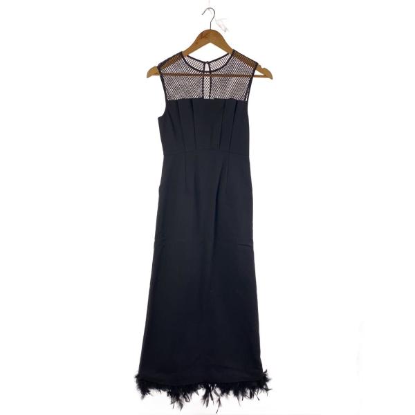 AMERI◆23AW/LADY LIKE FEATHER DRESS/S/レーヨン/BLK/0232...