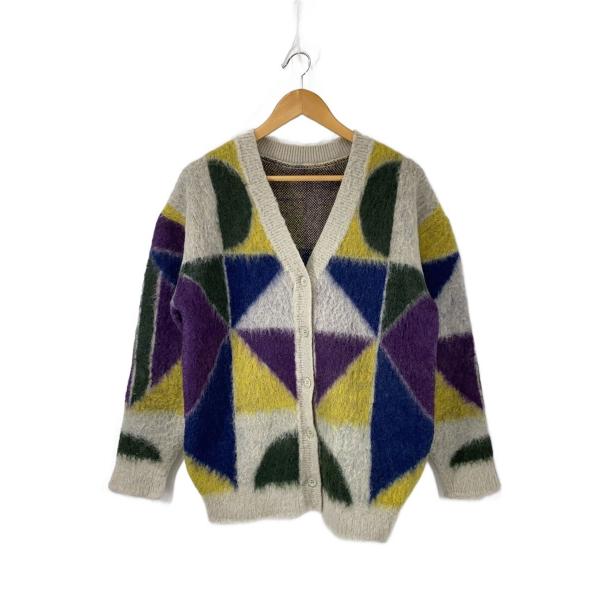AMERI◆22AW/COLOR BLOCK OVER KNIT CARDIGAN/one/ナイロン...