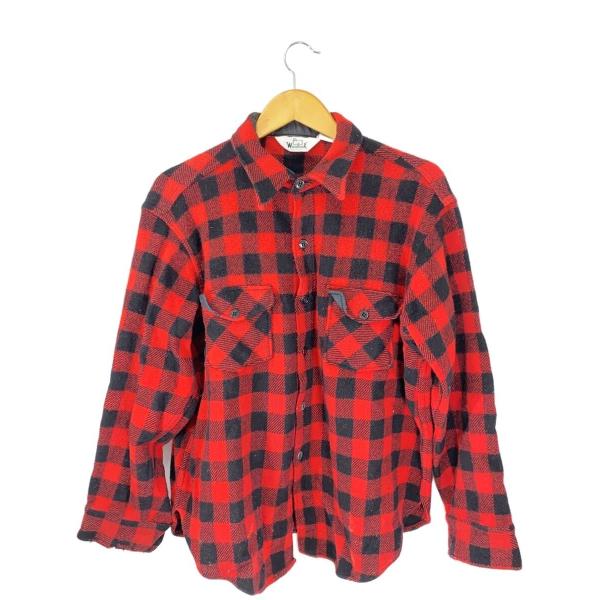 Woolrich◆白タグ/ネルシャツ/XL/ウール/RED/バッファローチェック/ボタン欠品有