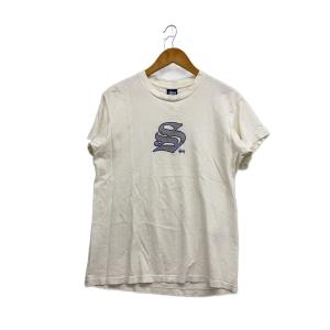 STUSSY◆推定90s〜00s/紺タグ/USA製/Tシャツ/M/コットン/WHT/プリント//