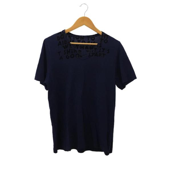 Maison Margiela◆AIDS T-Shirt/エイズTシャツ/M/ネイビー/ブラック/フ...