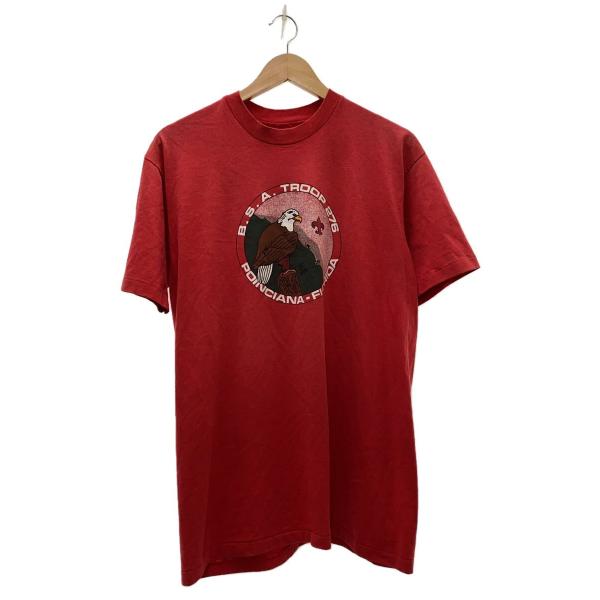 Hanes◆90s/Tシャツ/L/コットン/RED/プリント/USA製/POINCIANA-FLOR...