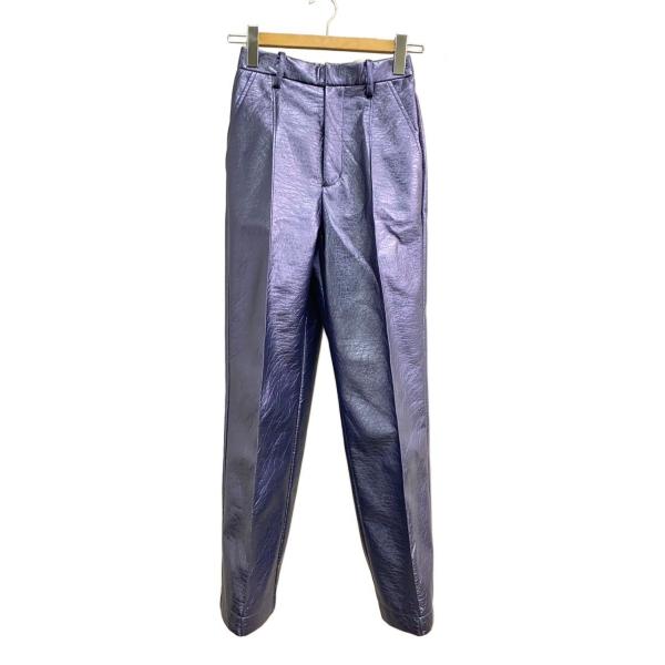 AMERI◆ストレートパンツ/S/フェイクレザー/BLU/01410880370