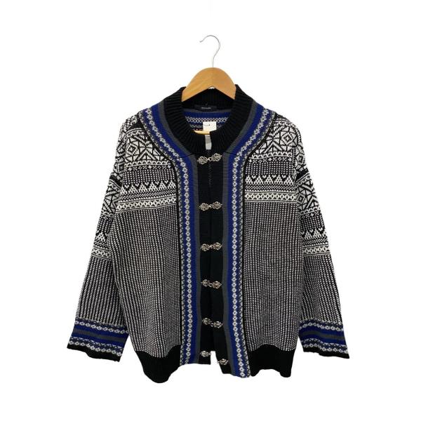 JEANASIS◆カーディガン(厚手)/FREE/アクリル/BLK/総柄/JS064146CF/チロ...