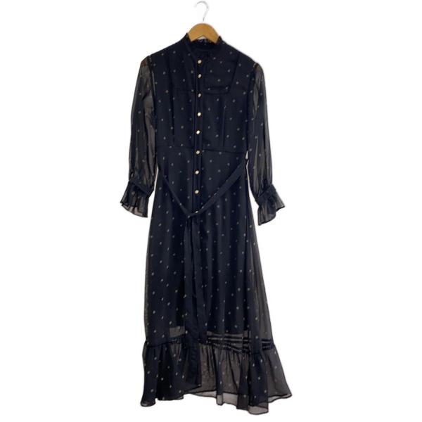 AMERI◆長袖ワンピース/S/ポリエステル/BLK/ドット/01920530432//