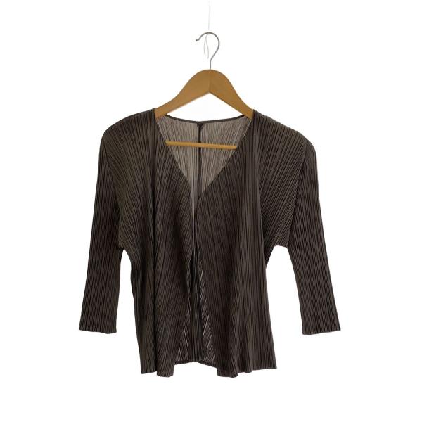 PLEATS PLEASE ISSEY MIYAKE◆カーディガン(薄手)/3/ポリエステル/BRW