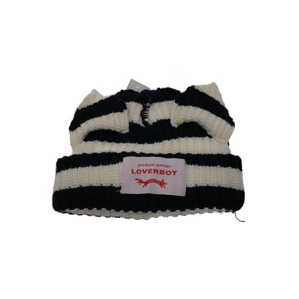 CHARLES JEFFREY LOVERBOY◆猫耳/ニットキャップ/FREE/BLK/ボーダー/...