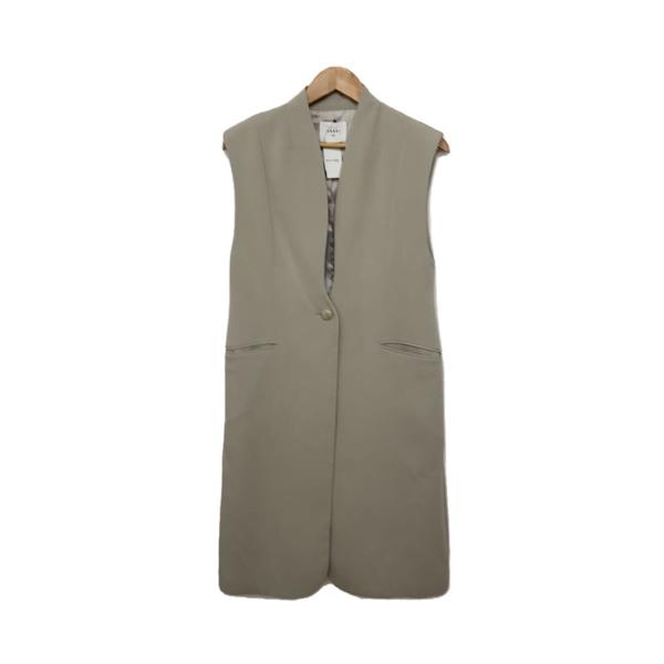 AMERI◆WAVE COLLAR ANGULAR VEST/ジレベスト/M/ポリエステル/BEG/...