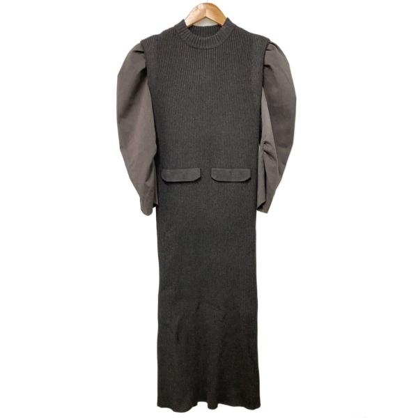 AMERI◆JACKET LIKE TIGHT KNIT DRESS/M/ポリエステル/GRY/01...