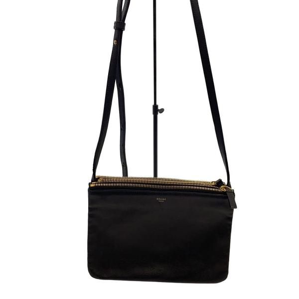 CELINE◆トリオスモール ショルダーバッグ/レザー/BLK