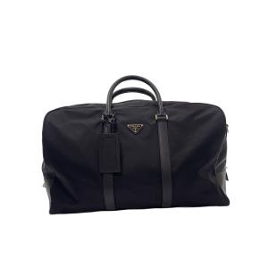 PRADA◆Re-Nylon サフィアーノレザートリムダッフルバッグ/ボストンバッグ/BLK/無地/2VC007//