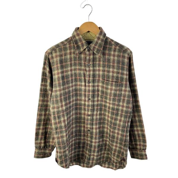 PENDLETON◆長袖シャツ/M/ウール/GRY/チェック/ウールボードシャツ/60〜70ｓ