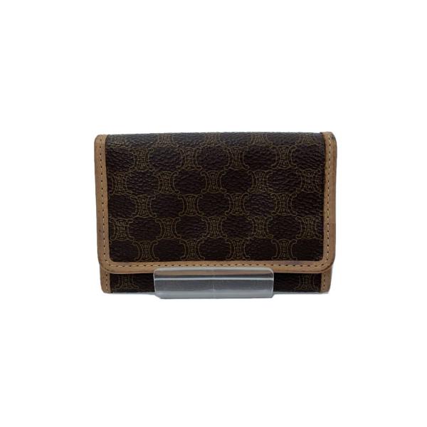 CELINE◆マカダム柄/カードケース/レザー/ブラウン/総柄/レディース