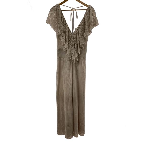 AMERI◆MEDI RUFFLE KNIT ROMPERS/オールインワン/M/コットン/BEG/...