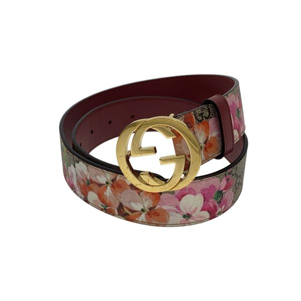GUCCI◆インターロッキング/GGスプリーム/ブルームス/ベルト/PVC×レザー/PNK/花柄/3...