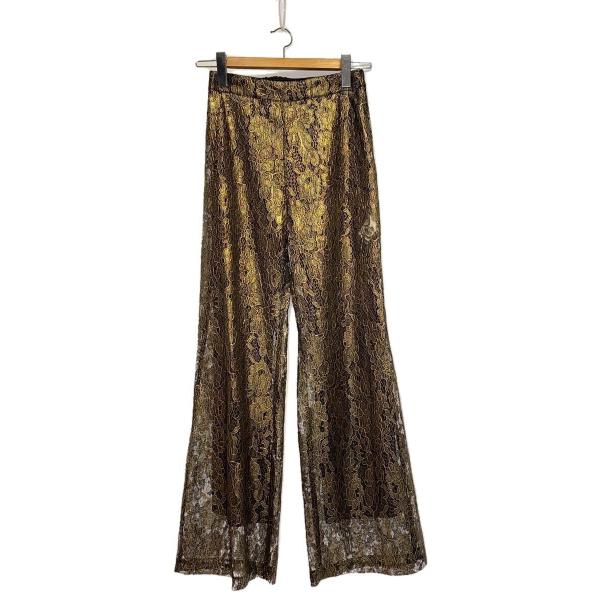 AMERI◆MEDI NEO METALLIC LACE PANTS/M/ポリエステル/GLD/総柄