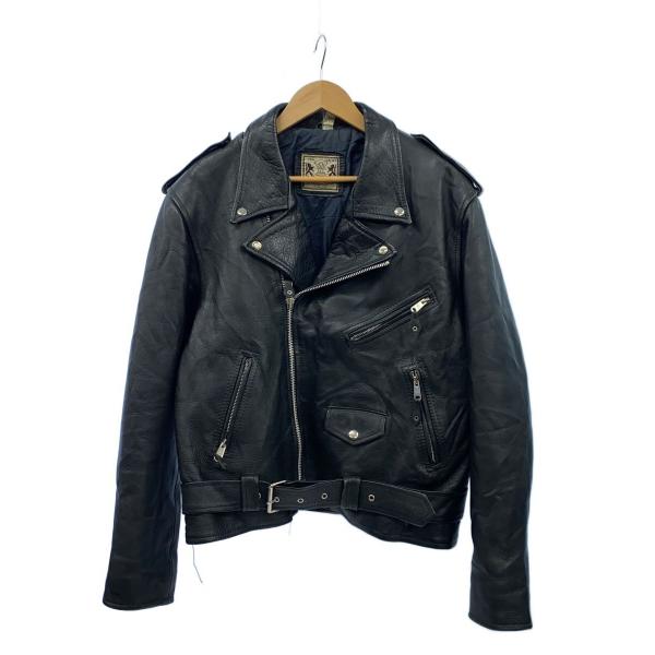 ECHTES LEDER◆ダブルライダースジャケット/46/レザー/BLK/無地//