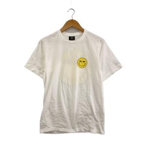 STUSSY◆Tシャツ/S/コットン/WHT/ニコちゃん/