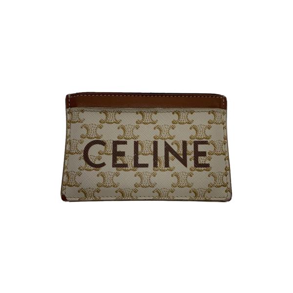 CELINE◆カードケース/レザー/クリーム/総柄/トリオンフ/レディース/角擦れ有/U-SD-02...