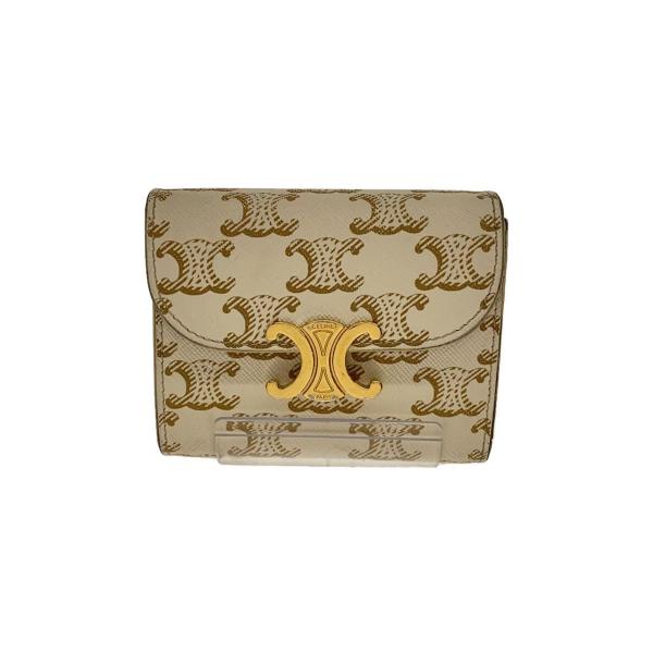 CELINE◆3つ折り財布/PVC/WHT/総柄/レディース/トリオンフ