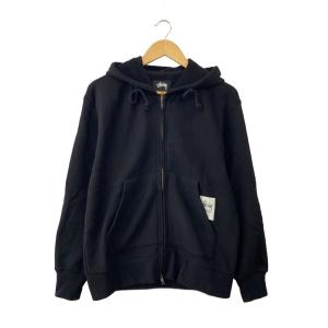 STUSSY◆PATCH ZIP KNIT HOODIE/ジップパーカー/S/コットン/BLK/118593