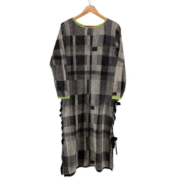 AMERI◆長袖ワンピース/S/ウール/GRY/チェック/01320590910
