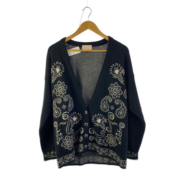 PENDLETON◆70s/USA製/カーディガン(薄手)/L/ウール/BLK/総柄/虫食い穴有り