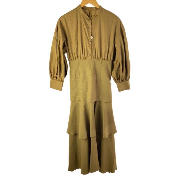 AMERI◆長袖ワンピース/M/ポリエステル/KHK/無地/0224205960130/タグ付