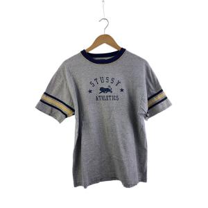 STUSSY◆OLD Tシャツ/袖ラインM/コットン/GRY