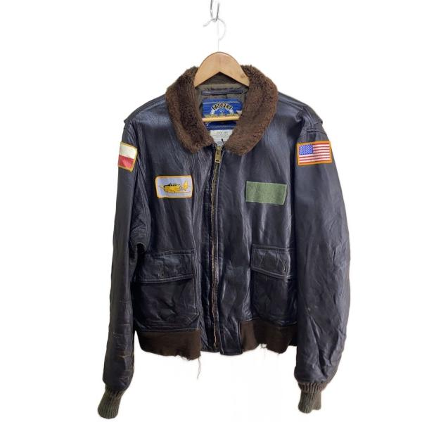 COOPER◆フライトJKT/ワッペン3個/TALON/襤褸/レザージャケット/48/レザー/BRW...