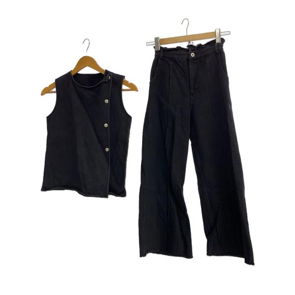 AMERI◆DOT BUTTON DENIM SET UP/24/コットン/BLK/無地/02120...