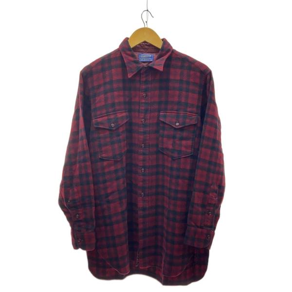 PENDLETON◆50S/ネルシャツ/16.5/ウール/RED/チェック