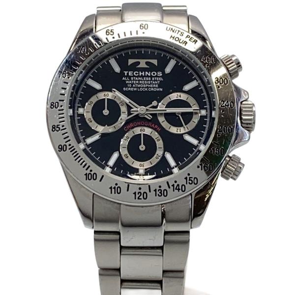 TECHNOS◆クォーツ腕時計/アナログ/ステンレス/BLK/SLV/SS/TSM401//
