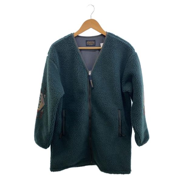 PENDLETON◆別注/ノーカラーフリースジャケット/M/ポリエステル/GRN/NKB26708M...