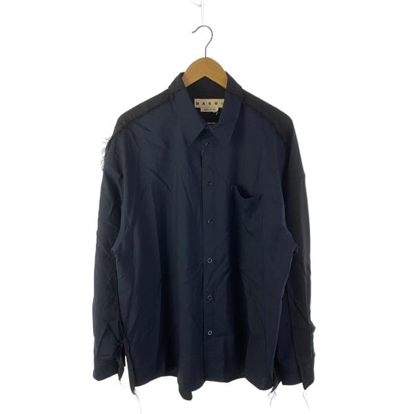 MARNI◆長袖シャツ/50/ウール/NVY/CUMU0278UD