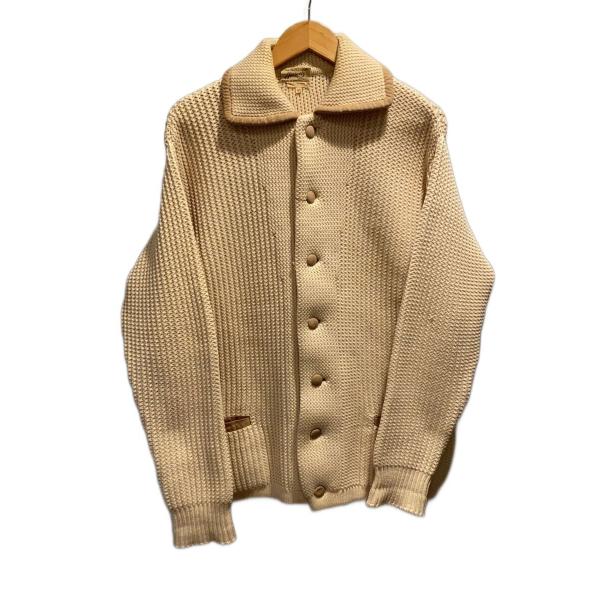 Harrods◆UK Vintage/50s/レタードニットカーディガン/レザーパイピング/ウール/...