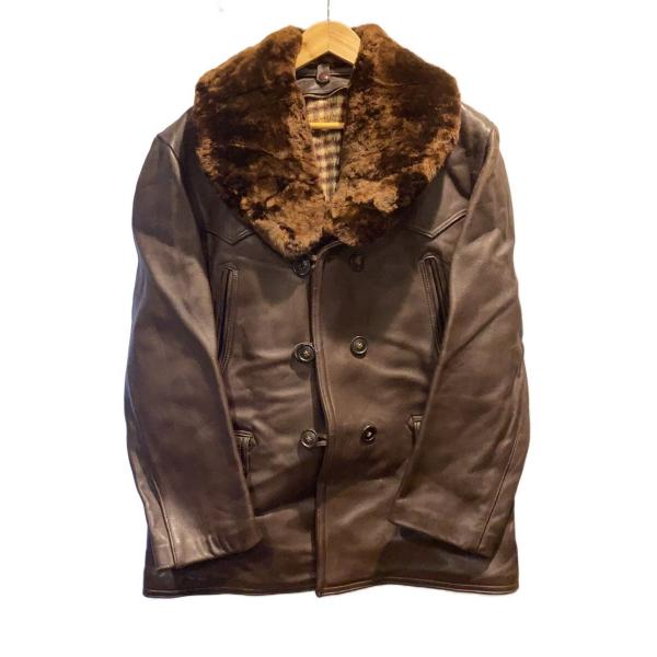 Vintage/50s〜60s/Reva Cuir/レザーカーコート/ダブル/ギャングコート/ブラウ...