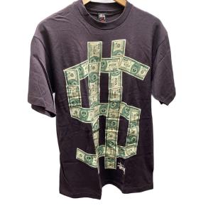 STUSSY◆Tシャツ/L/コットン/BRW/プリント/90s〜00s/ドル札//