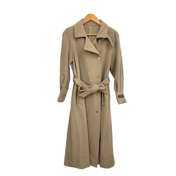 AMERI◆POOFY FLARE LONG COAT/コート/M/ウール/BEG/01020730...