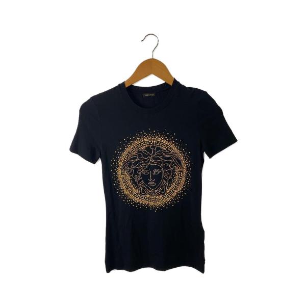 VERSACE◆メデューサ/ラメ/フロントデザイン/Tシャツ/38/レーヨン/BLK