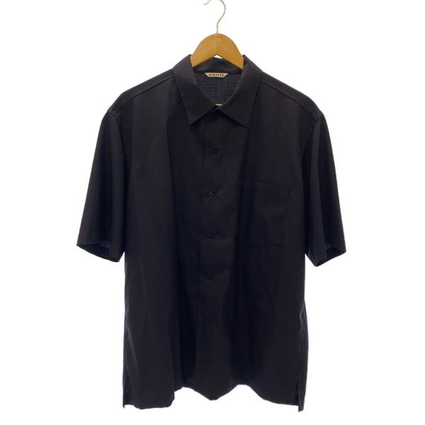 AURALEE◆半袖シャツ/4/ウール/BLK/無地/A25SS02WT//