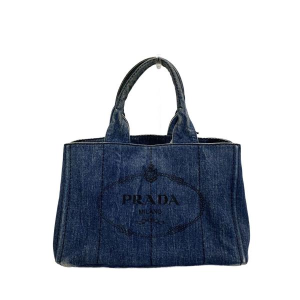 PRADA◆カナパM/トートバッグ/デニム/IDG/プリント