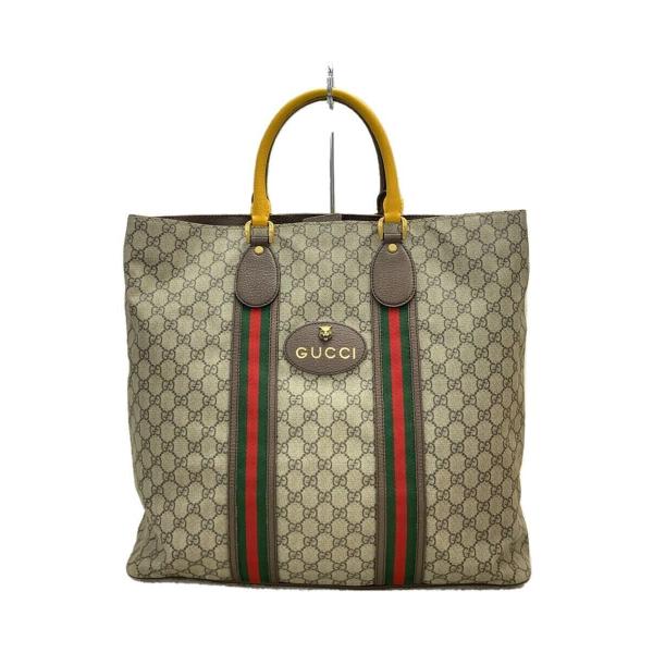 GUCCI◆トートバッグ/レザー/BRW/総柄/473870