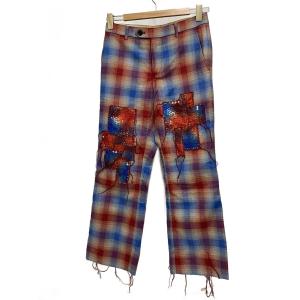 MASU◆RAINBOW DUST FLARE PANTS/スラックスパンツ/42/ウール/RED/オンブレCK//